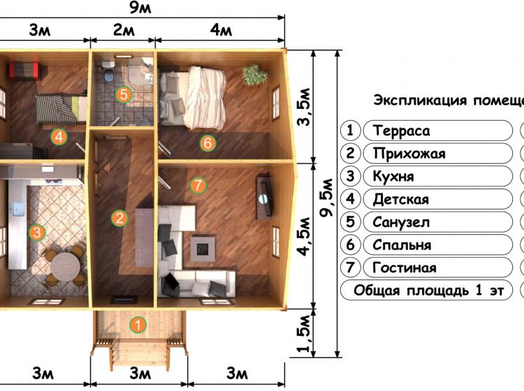 Дачный каркасный дом 8x9. Проект Д-21