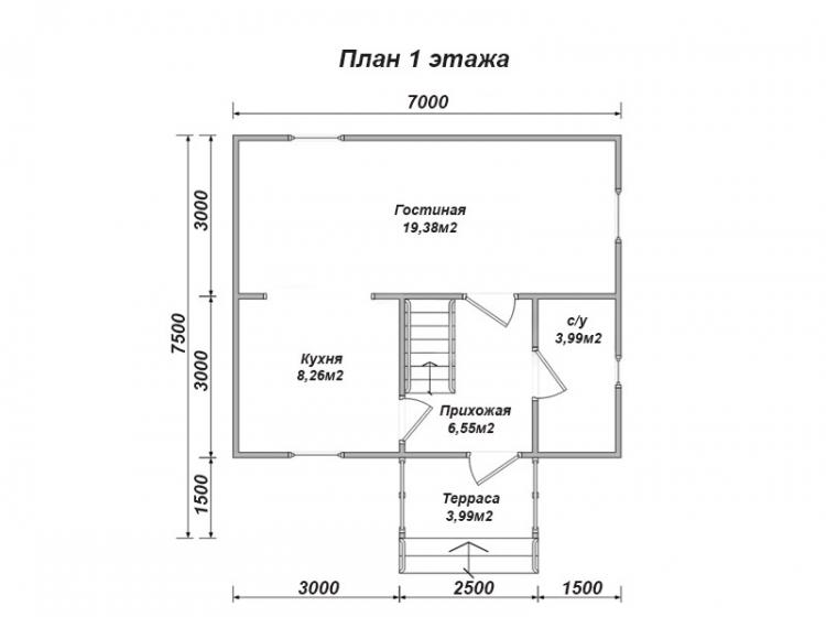 Дачный каркасный дом 7.5x7. Проект Д-22