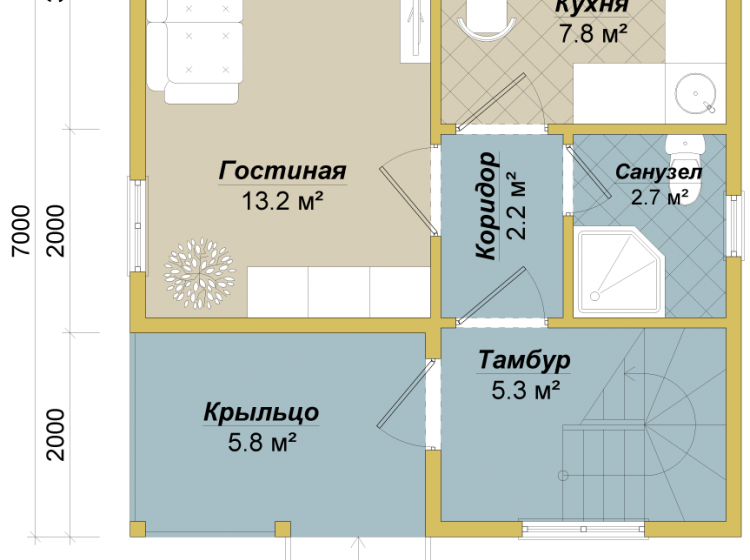Дачный каркасный дом 6x7. Проект Д-26