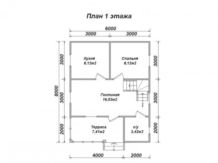 Дачный каркасный дом 6x8. Проект Д-27