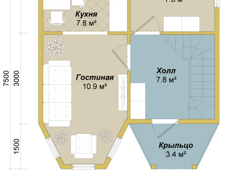 Дачный каркасный дом 7.5x6. Проект Д-29