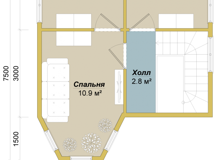 Дачный каркасный дом 7.5x6. Проект Д-29