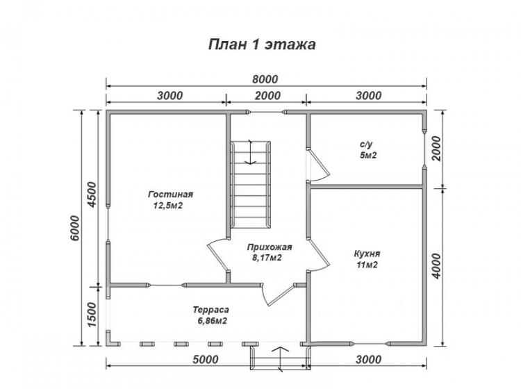 Дачный каркасный дом 6x8. Проект Д-32