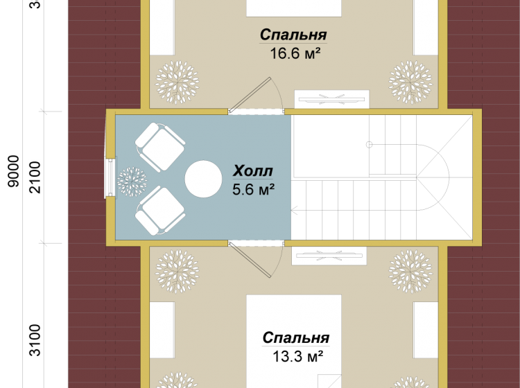 Дачный каркасный дом 9x6. Проект Д-35