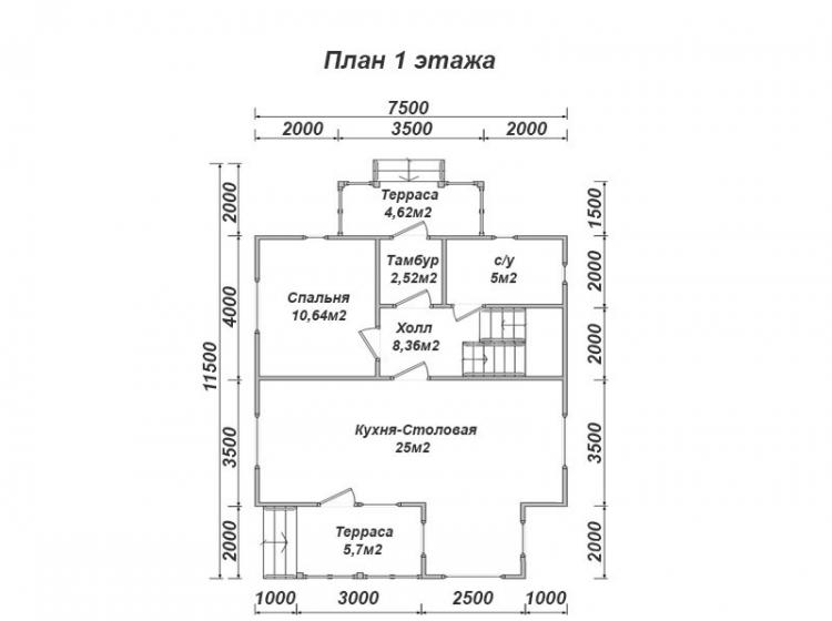Дачный каркасный дом 11.5х7.5. Проект Д-38
