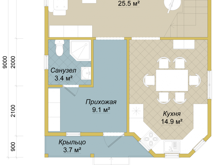Дачный каркасный дом 9х7. Проект Д-44