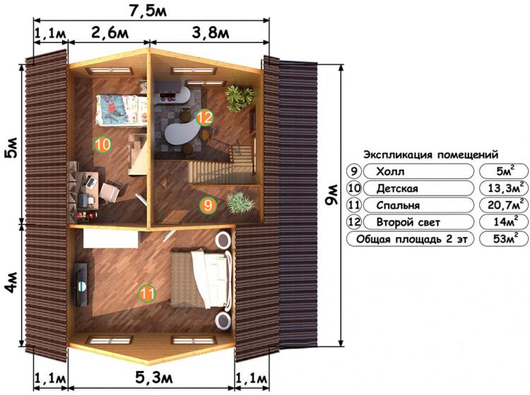 Дачный каркасный дом 8х9. Проект Д-46