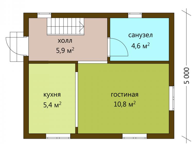 Дачный каркасный дом 5х6. Проект Д-7